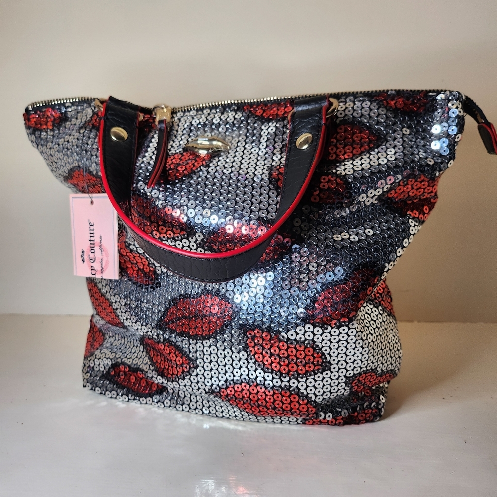 Betsey Johnson Glam Sequin Tote in Red and Silver